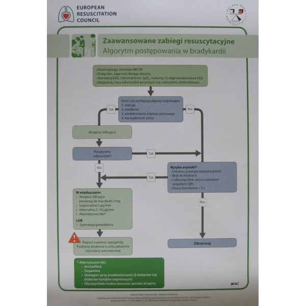 Plakat Zaawansowane zabiegi resuscytacyjne. Algorytm postępowania w bradykardii