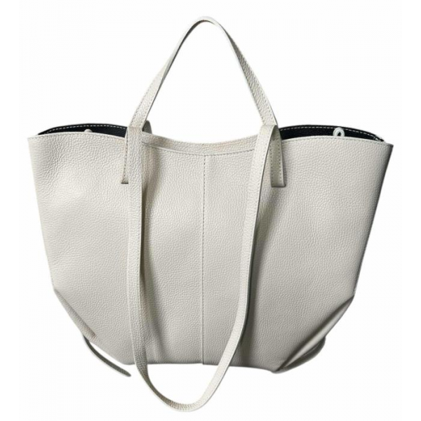 Torba skórzana - shopper ecru