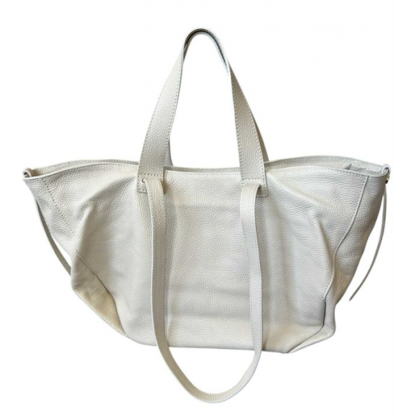 Torba skórzana - shopper ecru