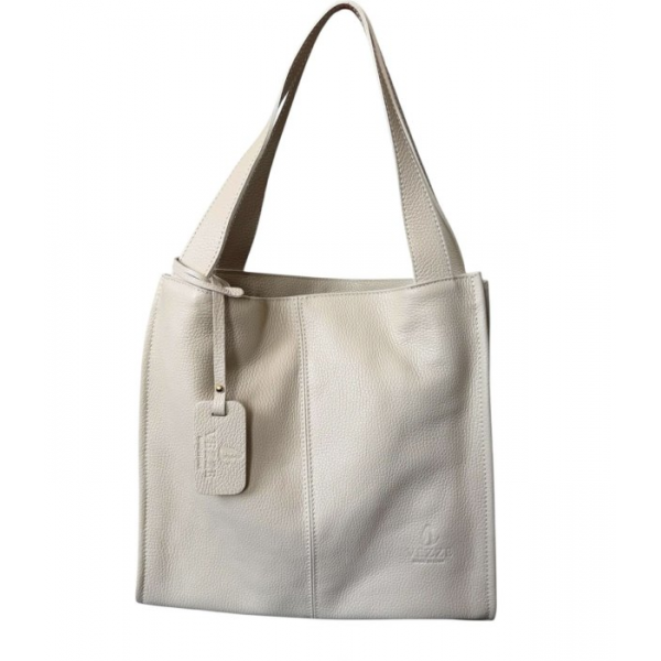 Torba skórzana - shopper ecru