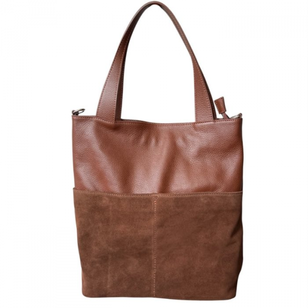 Torba skórzana - shopper brąz