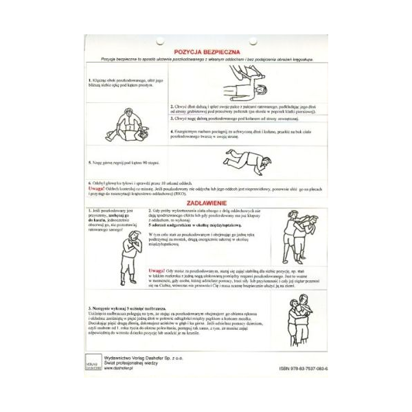 Tablice Pierwsza pomoc - komplet (2 szt.) Pozycja bezpieczna. Pierwsza pomoc w nagłym zatrzymaniu krążenia u dorosłych